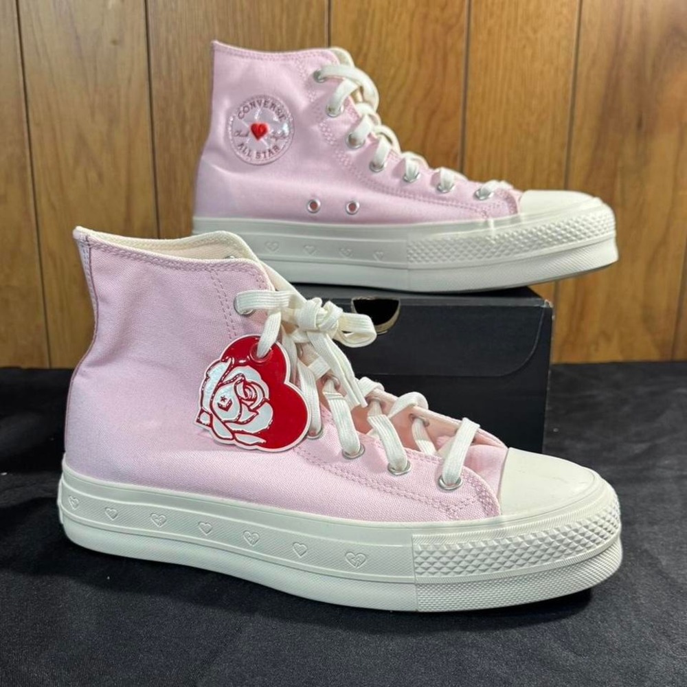 Converse Pink High Top Sneakers with Heart Charm